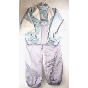 VTG 70s Innsbruck Ski Suit Women's Size 14 Blue Mauve Jacket Pants Set Snow Retr